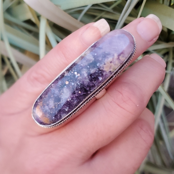 New Oversized Lepidolite 925 Silver Ring. - Picture 3 of 15